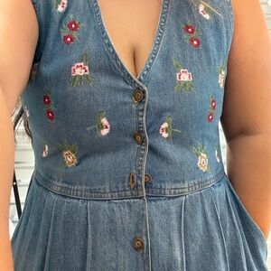 Vintage Jane Ashley Jean dress button down with embroidery